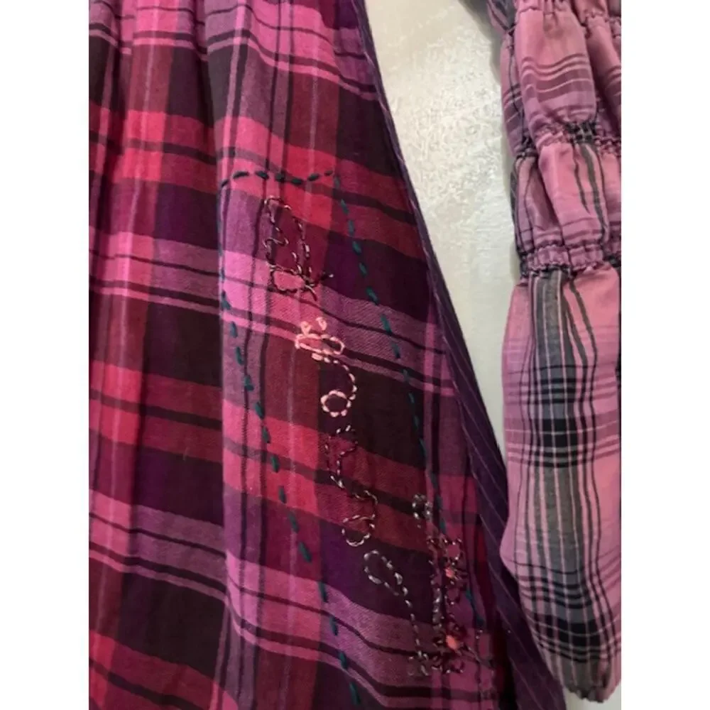 Desigual Patchwork Dress Girls Size 9 - 10 Plaid Bubble Hem Long Sleeve Boho